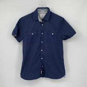 Paper Denim & Cloth short sleeve stretch cotton shirt navy blue Slim men Medium